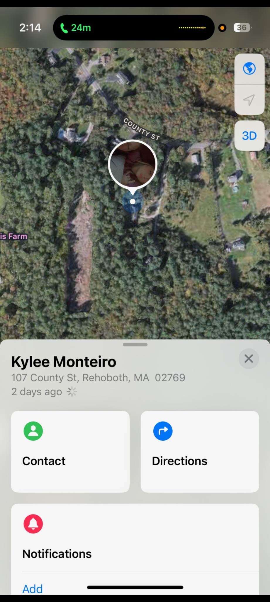 Family-held Find My screenshot showing Kylee's last known location